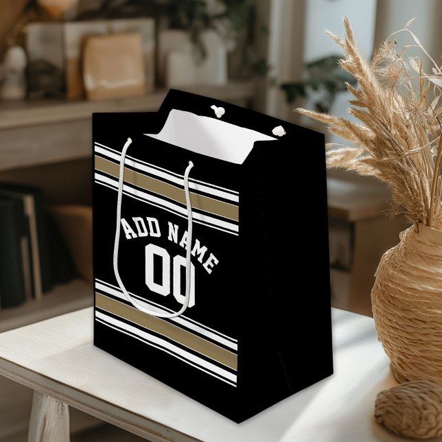 Bolsa De Regalo Mediana Deportes Jersey Black and Gold Stristris Name Numb (Custom Gift Bag)