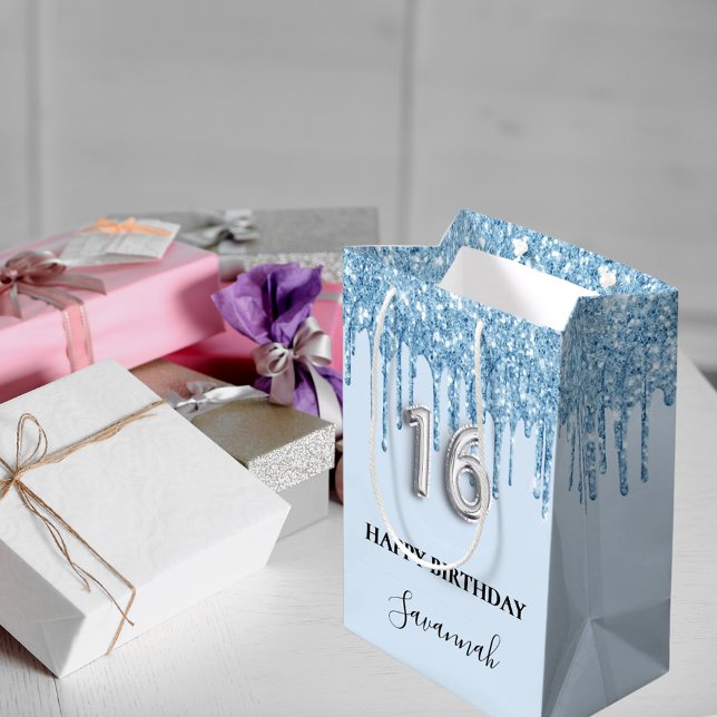 Bolsa De Regalo Mediana Deriva de purpurina azul bebé Dulce 16 (Subido por el creador)