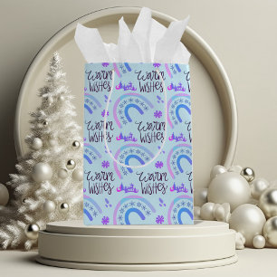 Bolsa De Regalo Mediana Deseos cálidos Navidades rosas y azules lluvias