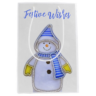 Bolsa De Regalo Mediana Deseos festivos. Diseño de muñeco de nieve