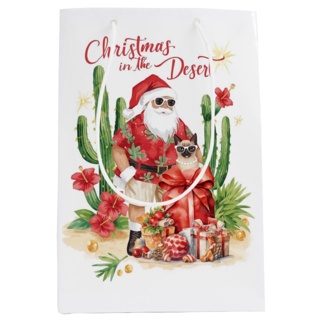 Bolsa De Regalo Mediana Desert Christmas with Cactus Santa Claus  (Anverso)