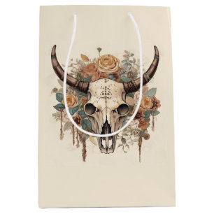Bolsa De Regalo Mediana Desnudo floral del bull Boho occidental Skull