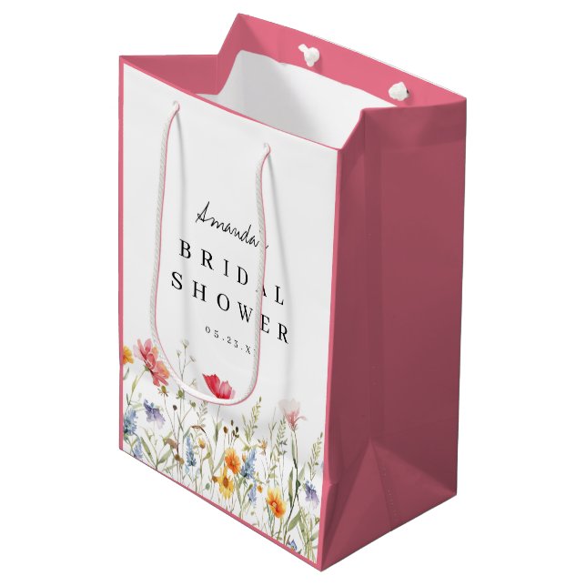 Bolsa De Regalo Mediana Despedida de Soltera Flores Silvestres Gracias (Angulo Anverso)