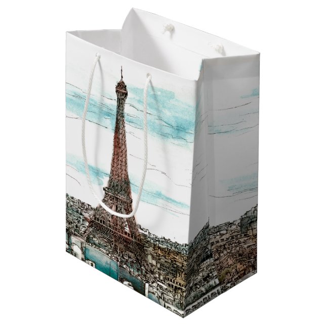 Bolsa De Regalo Mediana Destinos | Vista de la Vieja Torre Eiffel en París (Angulo Anverso)