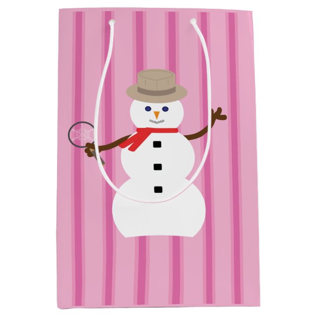 Bolsa De Regalo Mediana Detective de Snowman rosa divertido y divertido (Anverso)