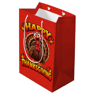 Bolsa De Regalo Mediana Día de Acción de Gracias Feliz Pavo
