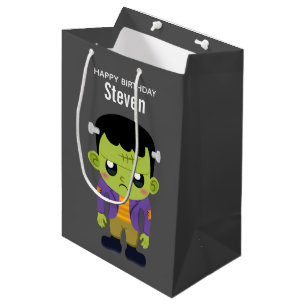 Bolsa De Regalo Mediana Día de cumpleaños de Halloween en el Monstruo Fran