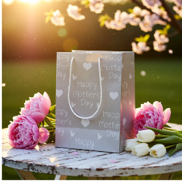 Bolsa De Regalo Mediana Día de la Madre Elegante Escritura Gris