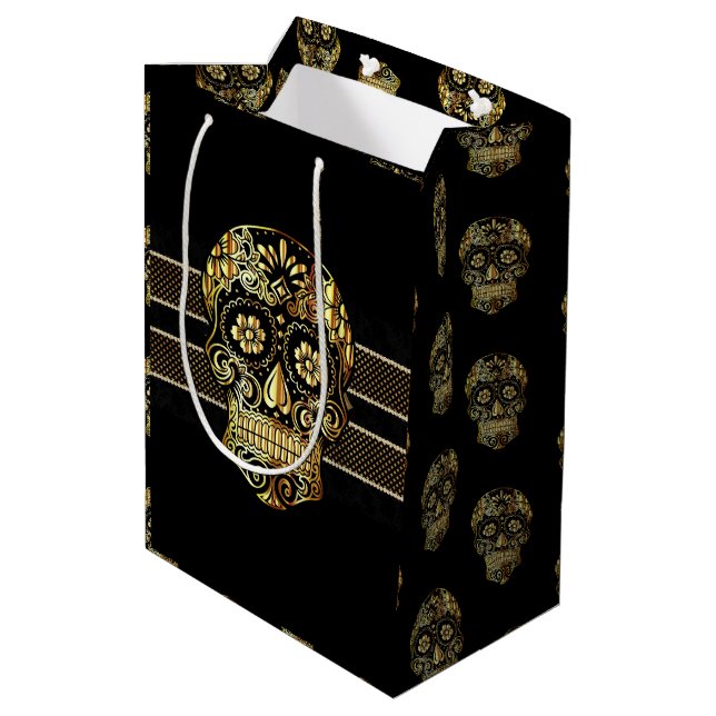 Bolsa De Regalo Mediana Día de los muertos en el cráneo de azúcar negro y  (Angulo reverso)