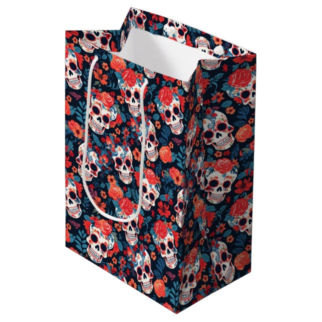 Bolsa De Regalo Mediana 💀 Día de Muertos, cráneos de azúcar (Angulo Anverso)