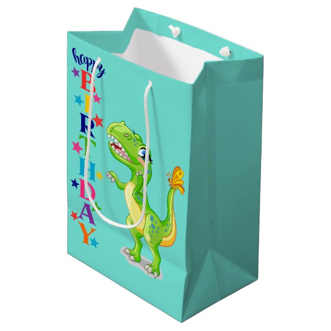 Bolsa De Regalo Mediana Día del Aniversario Verde Dino (Angulo Anverso)
