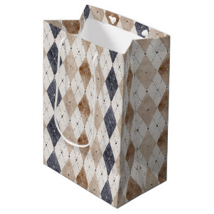 Bolsa De Regalo Mediana Día del Padre Argyle Crema Azul
