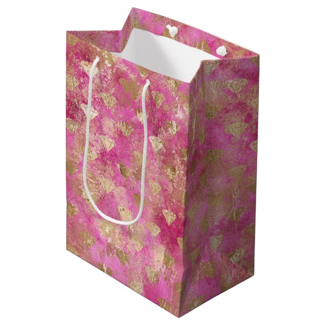 Bolsa De Regalo Mediana Diamantes de oro rosado de Girly (Angulo Anverso)