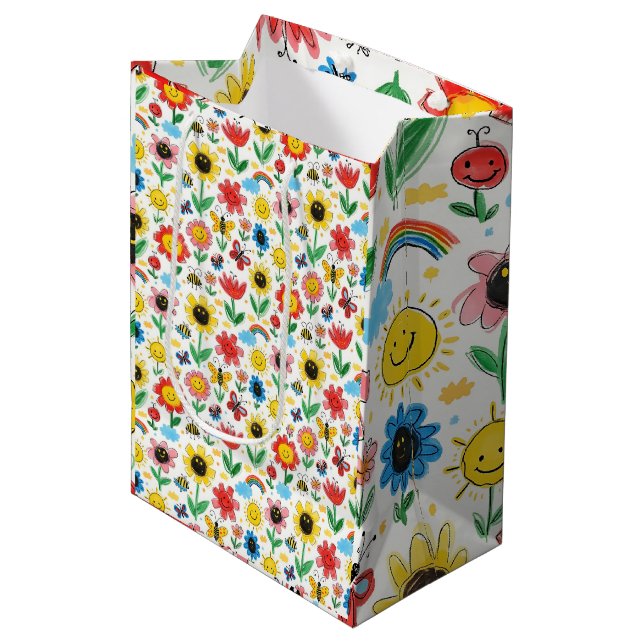 Bolsa De Regalo Mediana Días felices - Flores alegres y patrones de amigos (Angulo Anverso)