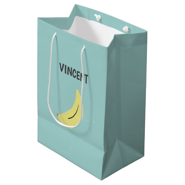 Bolsa De Regalo Mediana Dibujo de banana amarilla personalizado en azul (Angulo Anverso)