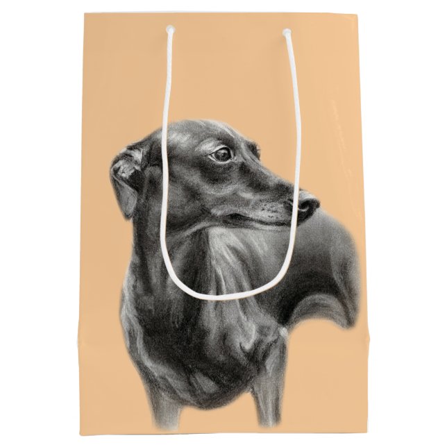 Bolsa De Regalo Mediana Dibujo de carbón vegetal de Greyhound (Reverso)