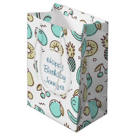 Bolsa De Regalo Mediana Dibujo de cumpleaños con patrón de frutas lindas y