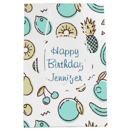 Bolsa De Regalo Mediana Dibujo de línea de verano de patrón de fruta mate 