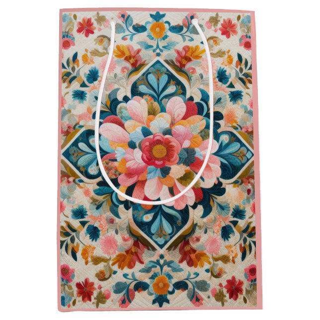 Bolsa De Regalo Mediana Dibujo de un bloque de patrones florales (Anverso)