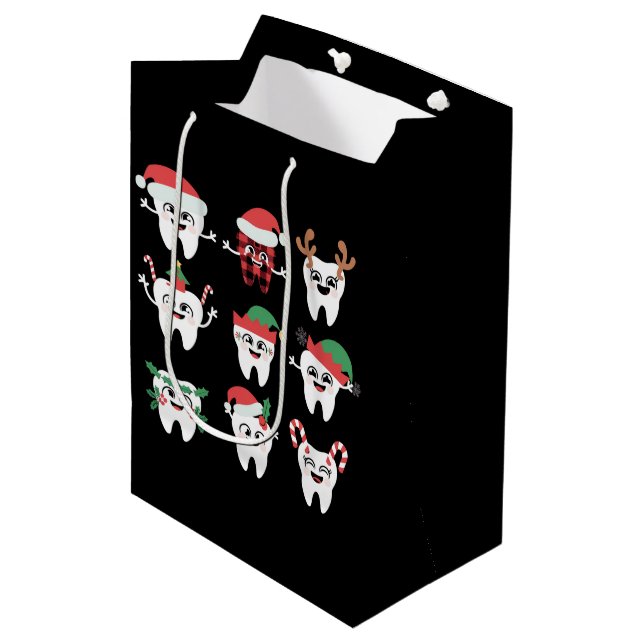 Bolsa De Regalo Mediana Dientes Navidades dentales divertidos dientes cute (Angulo Anverso)
