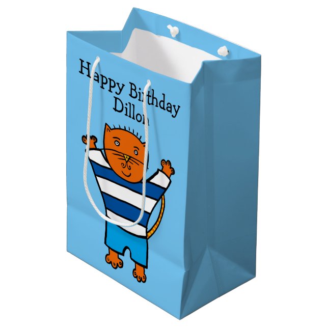 Bolsa De Regalo Mediana Dillon personalizado: feliz cumpleaños del gato (Angulo Anverso)
