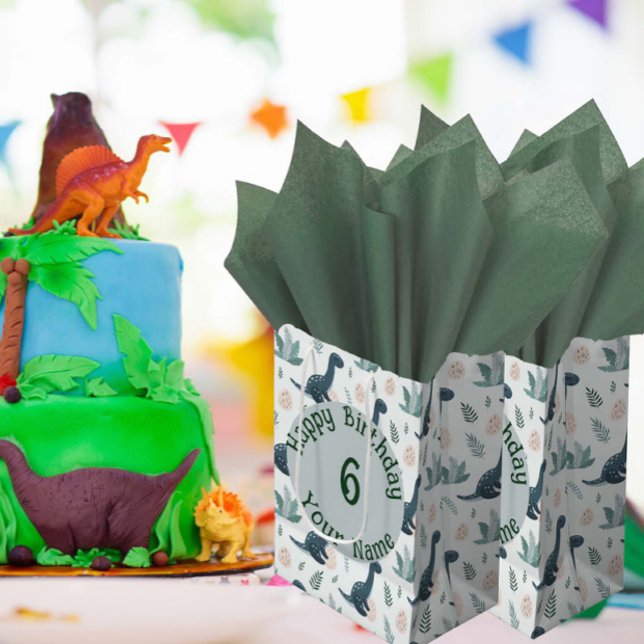Bolsa De Regalo Mediana Dinosaurio azul personalizado con follaje y huevos (Subido por el creador)