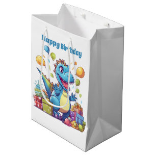 Bolsa De Regalo Mediana Dinosaurio divertido chicos de cumpleaños felices