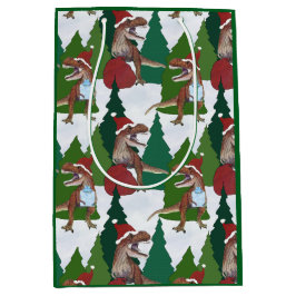 Bolsa De Regalo Mediana Dinosaurio Navidad T-Rex Santa