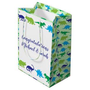 Bolsa De Regalo Mediana Dinosaurio pequeño Baby Shower Dino Azul y Verde