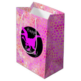 Bolsa De Regalo Mediana Dinosaurio Rosa Esconde Feliz Cumpleaños!