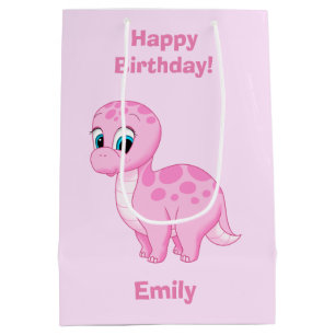 Bolsa De Regalo Mediana Dinosaurio rosado lindo de la niña