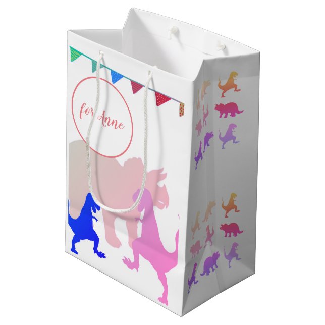 Bolsa De Regalo Mediana Dinosaurios Chica niño fiesta Banderas Personaliza (Angulo reverso)