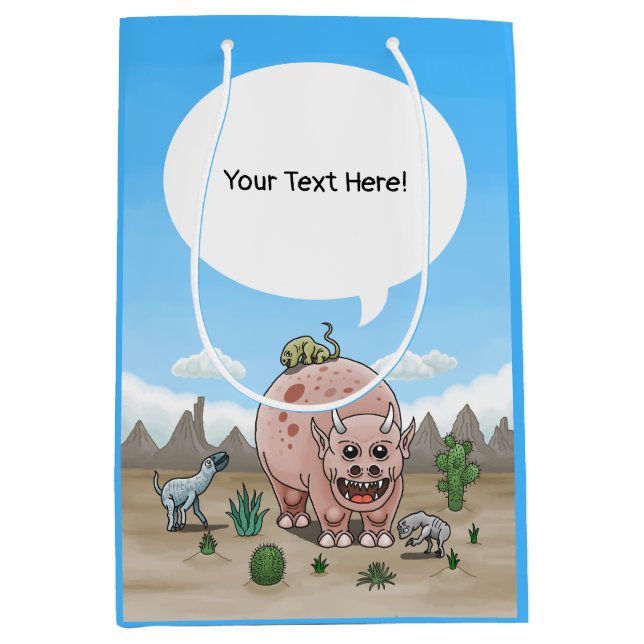 Bolsa De Regalo Mediana Dinosaurios de fantasía en el desierto (Anverso)