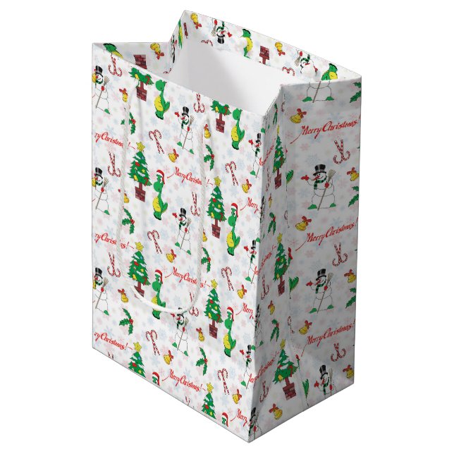 Bolsa De Regalo Mediana dinosaurios navidades y muñecos de nieve (Angulo Anverso)