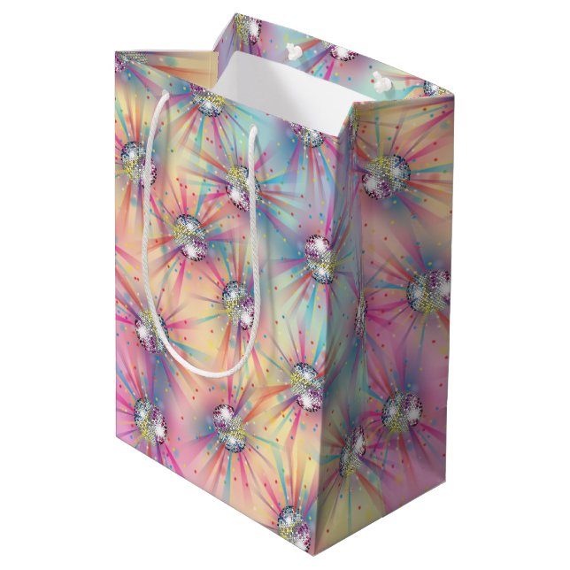 Bolsa De Regalo Mediana Disco Ball Baby Shower Groovy Pastel Rainbow (Angulo reverso)