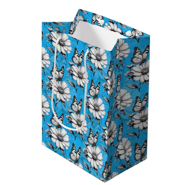 Bolsa De Regalo Mediana Diseño azul del patrón de flor de mariposa (Subido por el creador)