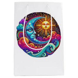 Bolsa De Regalo Mediana Diseño de Armonía Celestial Sol y Luna