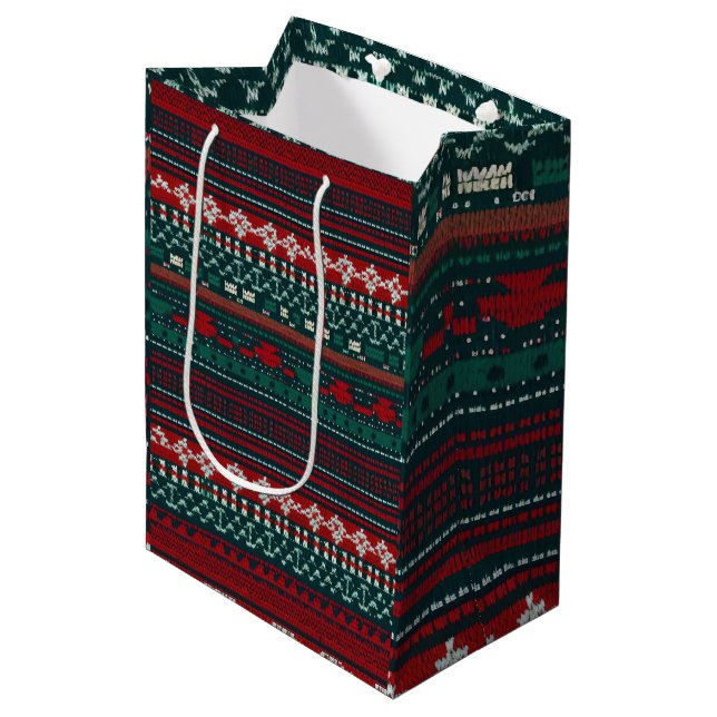 Bolsa De Regalo Mediana Diseño de banda Navidades feos suéter (Angulo Anverso)