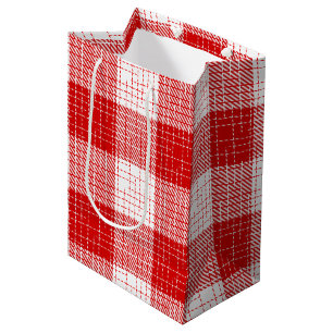 Bolsa De Regalo Mediana Diseño de cuadros de cuadros rojos y blancos en ne