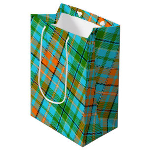 Bolsa De Regalo Mediana Diseño de cuadros escoceses azul naranja verde