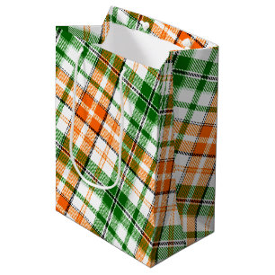 Bolsa De Regalo Mediana Diseño de cuadros escoceses naranja verde blanco