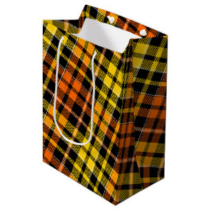 Bolsa De Regalo Mediana Diseño de cuadros escoceses negro amarillo naranja