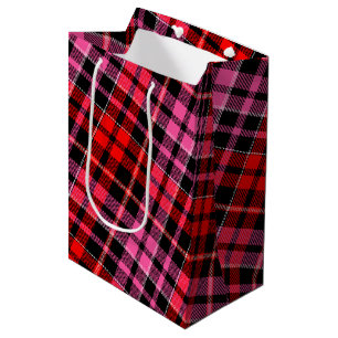 Bolsa De Regalo Mediana Diseño de cuadros escoceses rojo negro y rosa