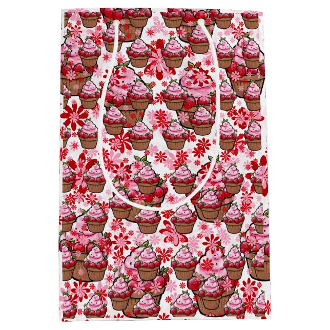 Bolsa De Regalo Mediana Diseño de Cupcake Kawaii – Ilustración de Postre B (Anverso)