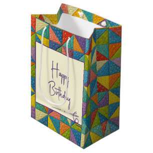 Bolsa De Regalo Mediana Diseño de edredón de rueda de cumpleaños feliz
