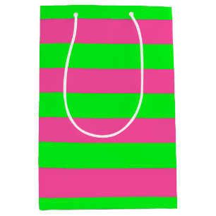 Bolsa De Regalo Mediana Diseño de franjas rosadas y verdes