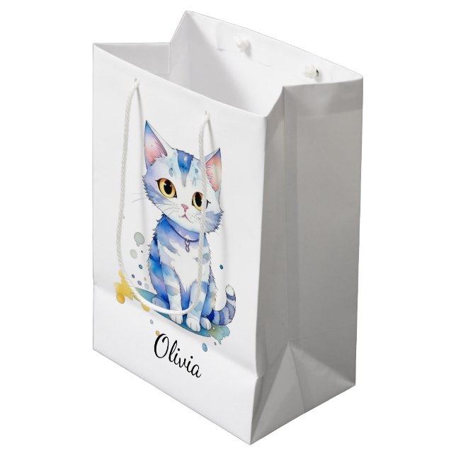 Bolsa De Regalo Mediana Diseño de gatos de acuarela (gatito) (Angulo Anverso)