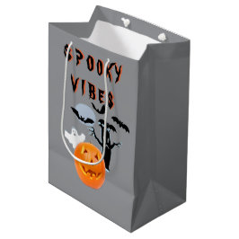Bolsa De Regalo Mediana Diseño de Halloween de calabaza fantasma con vibra