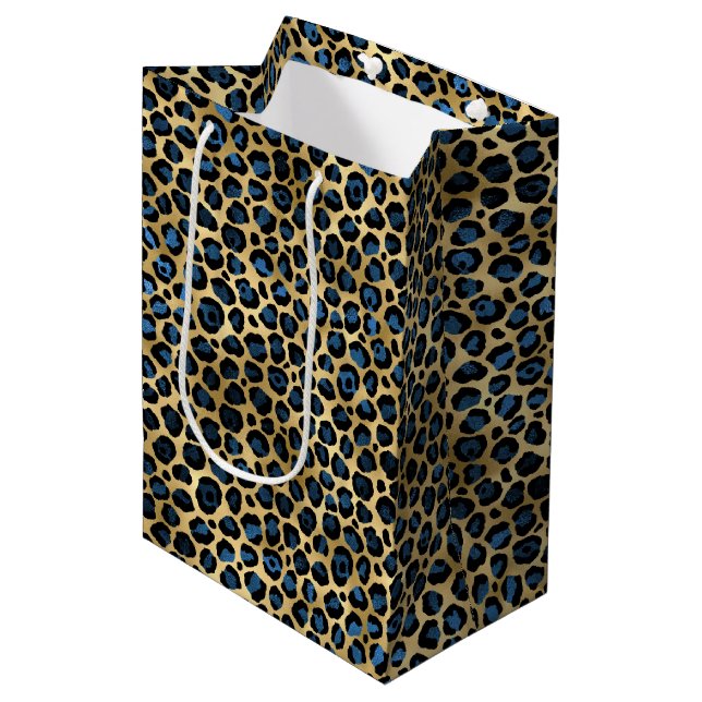 Bolsa De Regalo Mediana Diseño de la serie Leopardo Azul y Oro 4 (Angulo Anverso)