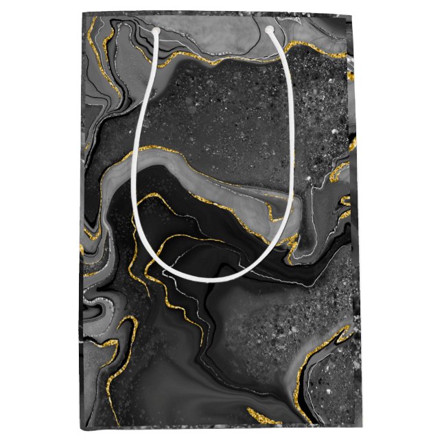 Bolsa De Regalo Mediana Diseño de mármol gris y dorado (Anverso)